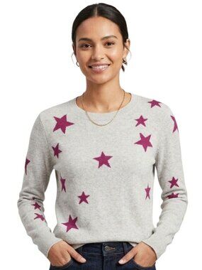 Banana Republic Gray Magenta Star Merino Wool Blend Crewneck Sweater Size M
